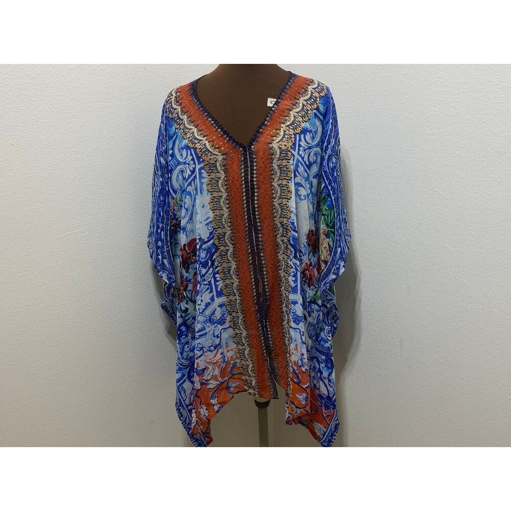 Soft Surroundings Women's Blue and Orange Blouse/Swimsuit Cover One Size